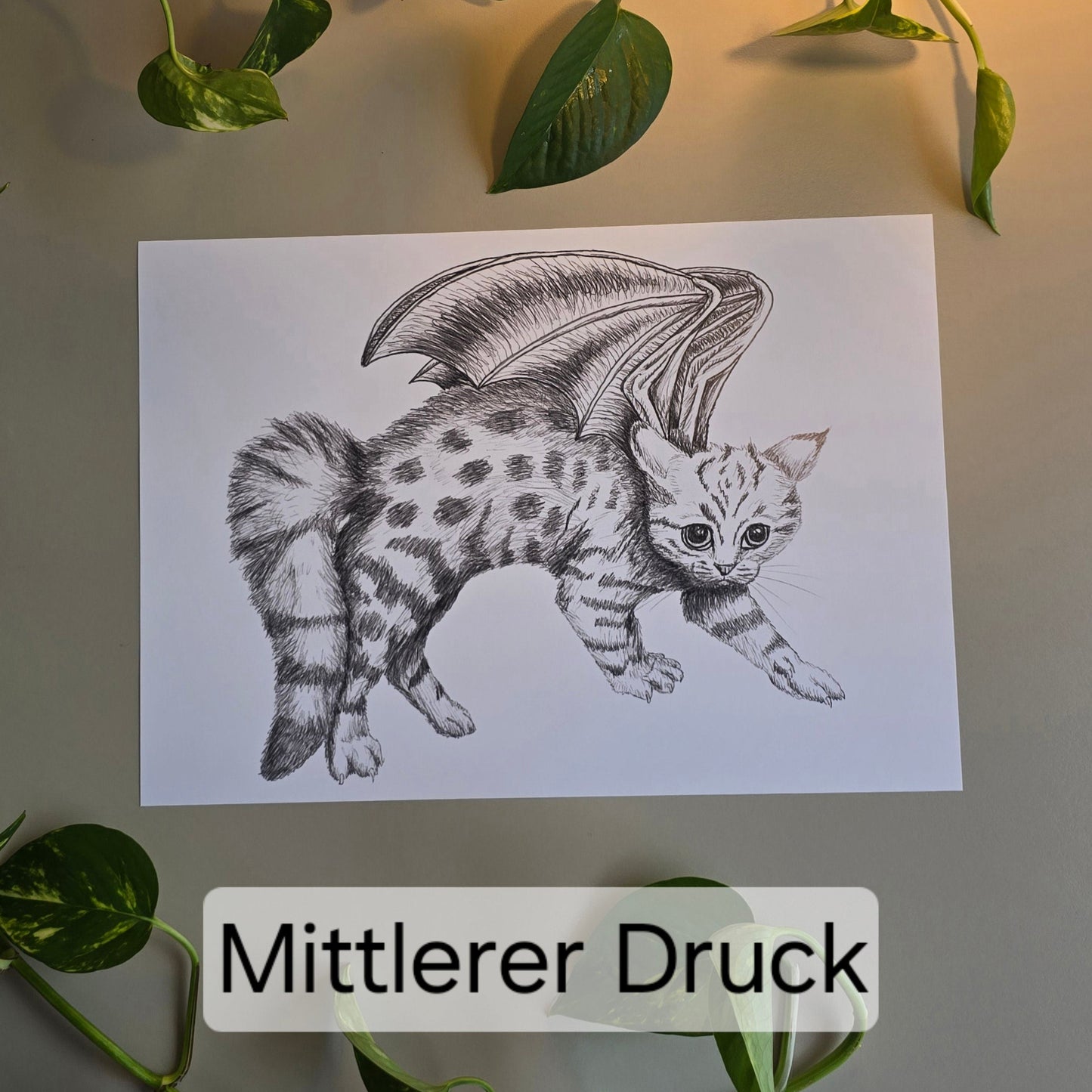 Druck/ Fabelwesen/ geflügelte Katze